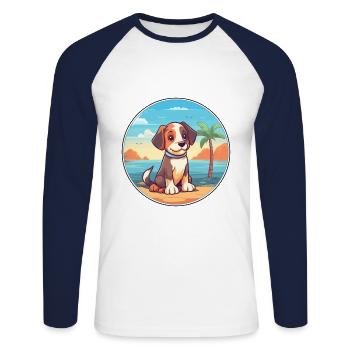 Aidi chien race dessin animé Kawaii Clipart aquarelle - T-shirt baseball manches longues Homme - blanc/marine - Devant - Nik (191cm)