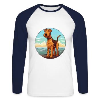 Airedale Terrier chien race Cartoon Kawaii Clipart - T-shirt baseball manches longues Homme - blanc/marine - Devant - Nik (191cm)