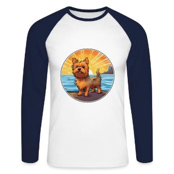 Australian Silky Terrier Dog Breed Cartoon Kawaii - Unisex Long Sleeve Baseball T-Shirt - white/navy - Front - Nik (191cm)