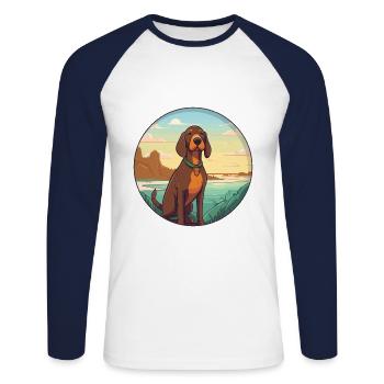 Bavarian Mountain Hound Dog Breed Cartoon Kawaii - Unisex Long Sleeve Baseball T-Shirt - white/navy - Front - Nik (191cm)