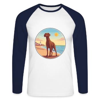 Chien d’arrêt belge race Cartoon Kawaii Clipart - T-shirt baseball manches longues Homme - blanc/marine - Devant - Nik (191cm)