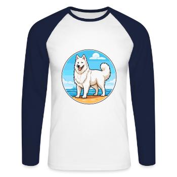 Berger Blanc Suisse Dog Breed Cartoon Kawaii Dog - Unisex Long Sleeve Baseball T-Shirt - white/navy - Front - Nik (191cm)