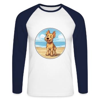 Berger Picard chien race Cartoon Kawaii Clipart chien - T-shirt baseball manches longues Homme - blanc/marine - Devant - Nik (191cm)