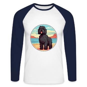 Race de chien Terrier russe noir Cartoon Kawaii Dog - T-shirt baseball manches longues Homme - blanc/marine - Devant - Nik (191cm)