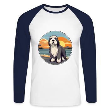 Barbu Collie chien race Cartoon Kawaii Clipart - T-shirt baseball manches longues Homme - blanc/marine - Devant - Nik (191cm)
