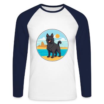 Chien de berger belge chien race Cartoon Kawaii Clipart - T-shirt baseball manches longues Homme - blanc/marine - Devant - Nik (191cm)