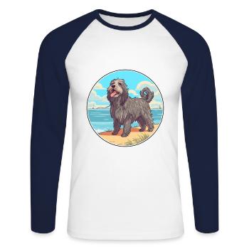 Bergamasco Berger Chien Race Cartoon Kawaii Chien - T-shirt baseball manches longues Homme - blanc/marine - Devant - Nik (191cm)