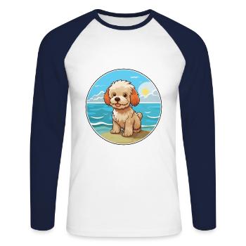 Bichon Yorkie Hund Rasse Cartoon Kawaii Clipart Hund - Unisex Baseballshirt langarm - Weiß/Navy - Vorne - Nik (191cm)