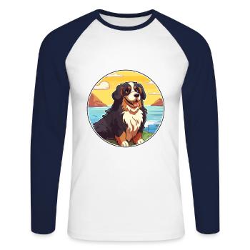 Berner Laufhund Dog Breed Cartoon Kawaii Clipart - Unisex Long Sleeve Baseball T-Shirt - white/navy - Front - Nik (191cm)