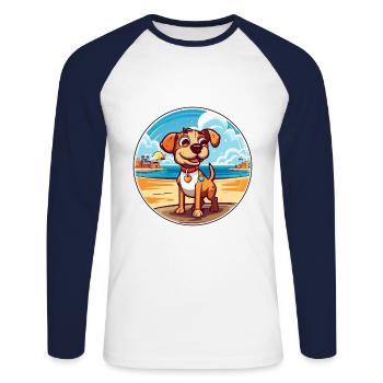 Billy chien race dessin animé Kawaii Clipart aquarelle - T-shirt baseball manches longues Homme - blanc/marine - Devant - Nik (191cm)