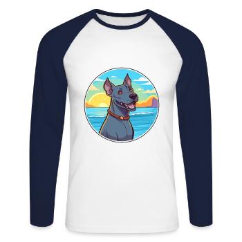 Blauer Thai Ridgeback Hund Rasse Cartoon Kawaii Hund - Unisex Baseballshirt langarm - Weiß/Navy - Vorne - Nik (191cm)