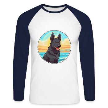 Black Norwegian Elkhound Dog Breed Cartoon Kawaii - Unisex Long Sleeve Baseball T-Shirt - white/navy - Front - Nik (191cm)