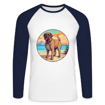 Mastiff brésilien chien race Cartoon Kawaii Clipart - T-shirt baseball manches longues Homme - blanc/marine - Devant - Nik (191cm)