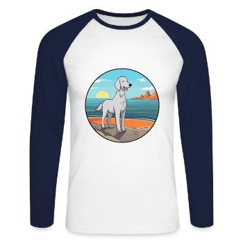 Bedlington Terrier race chien Cartoon Kawaii chien - T-shirt baseball manches longues Homme - blanc/marine - Devant - Nik (191cm)
