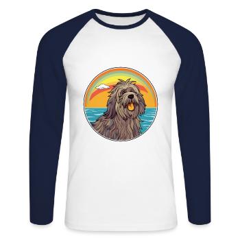 Bergamasco chien race dessin animé Kawaii Clipart chien - T-shirt baseball manches longues Homme - blanc/marine - Devant - Nik (191cm)