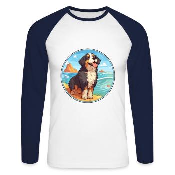 Bouvier bernois race Cartoon Kawaii Clipart - T-shirt baseball manches longues Homme - blanc/marine - Devant - Nik (191cm)