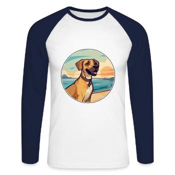 Black Mouth Cur Dog Breed Cartoon Kawaii Clipart - Unisex Long Sleeve Baseball T-Shirt - white/navy - Front - Nik (191cm)