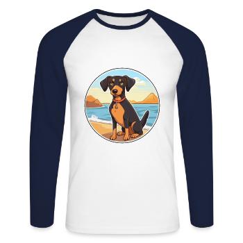 Black Tan chien race dessin animé Kawaii Clipart chien animal de compagnie - T-shirt baseball manches longues Homme - blanc/marine - Devant - Nik (191cm)