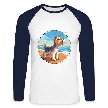 Biewer Terrier Dog Breed Cartoon Kawaii Clipart - Unisex Long Sleeve Baseball T-Shirt - white/navy - Front - Nik (191cm)