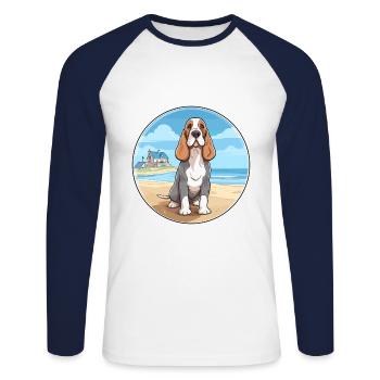 Blue Gascony Basset Dog Breed Cartoon Kawaii Dog - Unisex Long Sleeve Baseball T-Shirt - white/navy - Front - Nik (191cm)