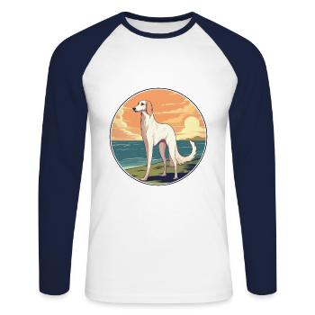 Barzoi chien race Cartoon Kawaii Clipart aquarelle - T-shirt baseball manches longues Homme - blanc/marine - Devant - Nik (191cm)