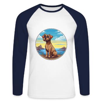 Border Terrier chien race Cartoon Kawaii Clipart - T-shirt baseball manches longues Homme - blanc/marine - Devant - Nik (191cm)
