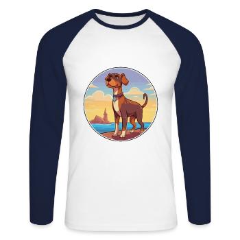 Braque Du Bourbonnais Race De Chien Cartoon Kawaii Chien - T-shirt baseball manches longues Homme - blanc/marine - Devant - Nik (191cm)
