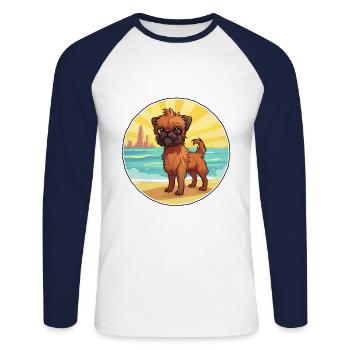 Bruxelles Griffon chien race Cartoon Kawaii Clipart - T-shirt baseball manches longues Homme - blanc/marine - Devant - Nik (191cm)