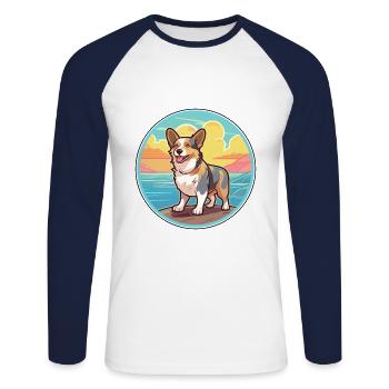 Cardigan Welsh Corgi Dog Breed Cartoon Kawaii Dog - Unisex Long Sleeve Baseball T-Shirt - white/navy - Front - Nik (191cm)