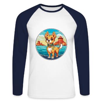 Chinois impérial chien race Cartoon Kawaii Clipart - T-shirt baseball manches longues Homme - blanc/marine - Devant - Nik (191cm)