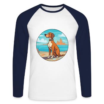 Braque Français race de chien dessin animé Kawaii Clipart - T-shirt baseball manches longues Homme - blanc/marine - Devant - Nik (191cm)