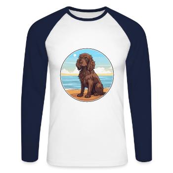 Boykin Épagneul chien race Cartoon Kawaii Clipart - T-shirt baseball manches longues Homme - blanc/marine - Devant - Nik (191cm)