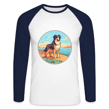 Bucovine chien de berger race Cartoon Kawaii Clipart - T-shirt baseball manches longues Homme - blanc/marine - Devant - Nik (191cm)