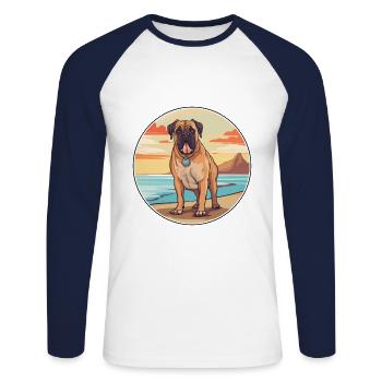 Bullmastiff chien race dessin animé Kawaii Clipart chien - T-shirt baseball manches longues Homme - blanc/marine - Devant - Nik (191cm)