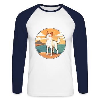 Canaan chien race dessin animé Kawaii Clipart aquarelle - T-shirt baseball manches longues Homme - blanc/marine - Devant - Nik (191cm)