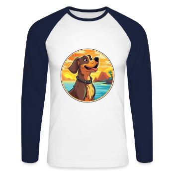 Cao De Gado Transmontano Hunderasse Cartoon Kawaii - Unisex Baseballshirt langarm - Weiß/Navy - Vorne - Nik (191cm)
