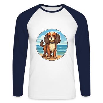 Cavalier Dog Breed Cartoon Kawaii Clipart Dog Pet - Unisex Long Sleeve Baseball T-Shirt - white/navy - Front - Nik (191cm)