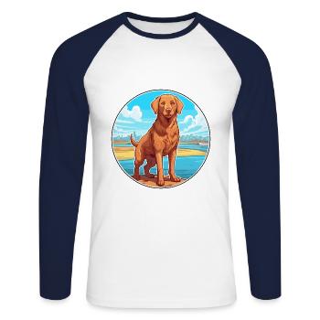 Chesapeake Bay Retriever Dog Breed Cartoon Kawaii - Unisex Long Sleeve Baseball T-Shirt - white/navy - Front - Nik (191cm)