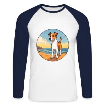 Chilean Fox Terrier Dog Breed Cartoon Kawaii Dog - Unisex Long Sleeve Baseball T-Shirt - white/navy - Front - Nik (191cm)
