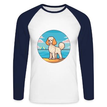 Corded Poodle Dog Breed Cartoon Kawaii Clipart Dog - Unisex Long Sleeve Baseball T-Shirt - white/navy - Front - Nik (191cm)