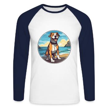Bully Kutta Dog Breed Cartoon Kawaii Clipart Dog - Unisex Long Sleeve Baseball T-Shirt - white/navy - Front - Nik (191cm)