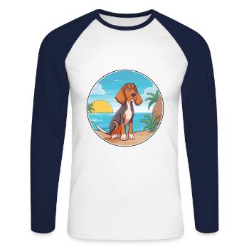 Canarian Warren Hound chien race dessin animé Kawaii chien - T-shirt baseball manches longues Homme - blanc/marine - Devant - Nik (191cm)