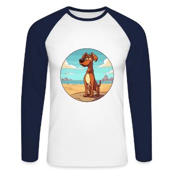 Cimarron Uruguayo Dog Breed Cartoon Kawaii Clipart - Unisex Long Sleeve Baseball T-Shirt - white/navy - Front - Nik (191cm)