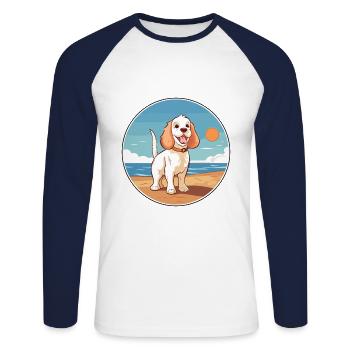 Clumber Spaniel Dog Breed Cartoon Kawaii Clipart - Unisex Long Sleeve Baseball T-Shirt - white/navy - Front - Nik (191cm)