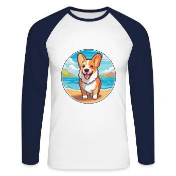 Corgi Dog Breed Cartoon Kawaii Clipart Watercolor - Unisex Long Sleeve Baseball T-Shirt - white/navy - Front - Nik (191cm)