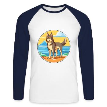 Chien-loup tchécoslovaque race chien dessin animé Kawaii chien - T-shirt baseball manches longues Homme - blanc/marine - Devant - Nik (191cm)