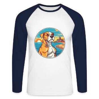 Cordoue chien de combat race Cartoon Kawaii Clipart - T-shirt baseball manches longues Homme - blanc/marine - Devant - Nik (191cm)