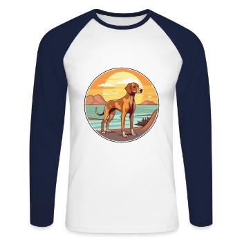 Cretan Hound Dog Breed Cartoon Kawaii Clipart Dog - Unisex Long Sleeve Baseball T-Shirt - white/navy - Front - Nik (191cm)