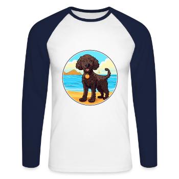 Curly Coated Retriever Dog Breed Cartoon Kawaii - Unisex Long Sleeve Baseball T-Shirt - white/navy - Front - Nik (191cm)