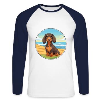 Dackel Hund Rasse Cartoon Kawaii Clipart Hund Haustier - Unisex Baseballshirt langarm - Weiß/Navy - Vorne - Nik (191cm)